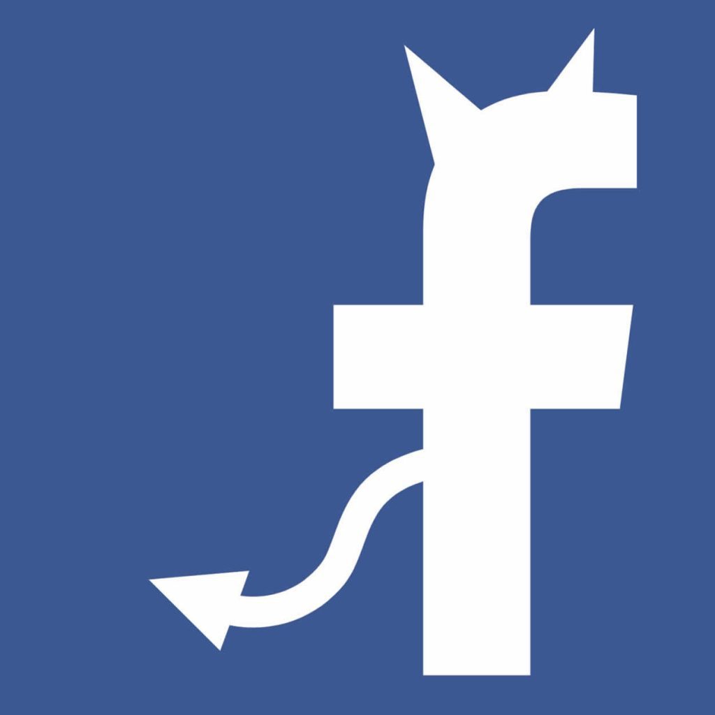 Logo van Facebook voorzien van duivelshoorntjes en puntige staart